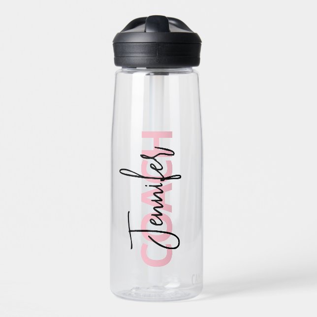 Bouteille D'eau Typographie personnalisée des entraîneurs roses (Avant)