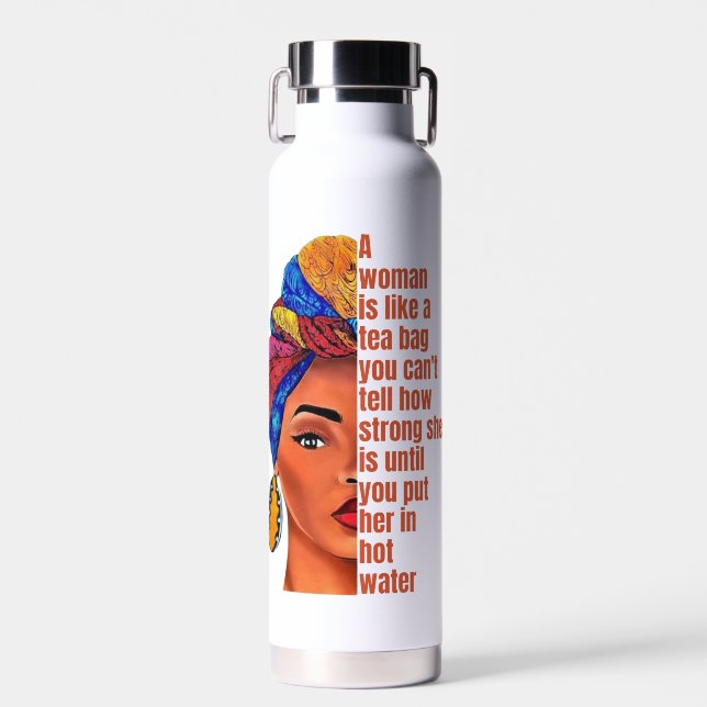 Bouteille D'eau Une Américaine Africaine Inspirante Avec Citation (Avant)