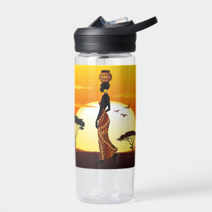Bouteille D'eau Une belle femme africaine Silhouette sur les solei