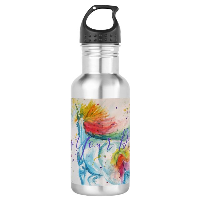 Bouteille D'eau Unicorn aquarelle peinture Rainbow Girls Cadeaux (Devant)