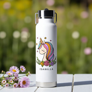 Bouteille D'eau Unicorn mignon Whimsical Girl Nom personnalisé