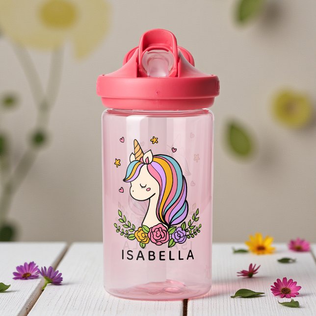 Bouteille D'eau Unicorn mignon Whimsical Girl Nom personnalisé (Créateur téléchargé)
