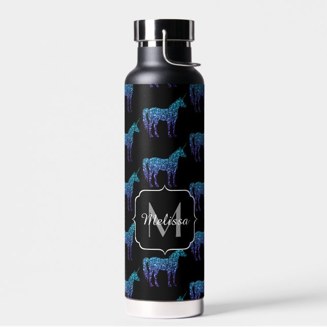 Bouteille D'eau Unicorn Sparkles aqua blue ombre motif Monogramme (Gauche)