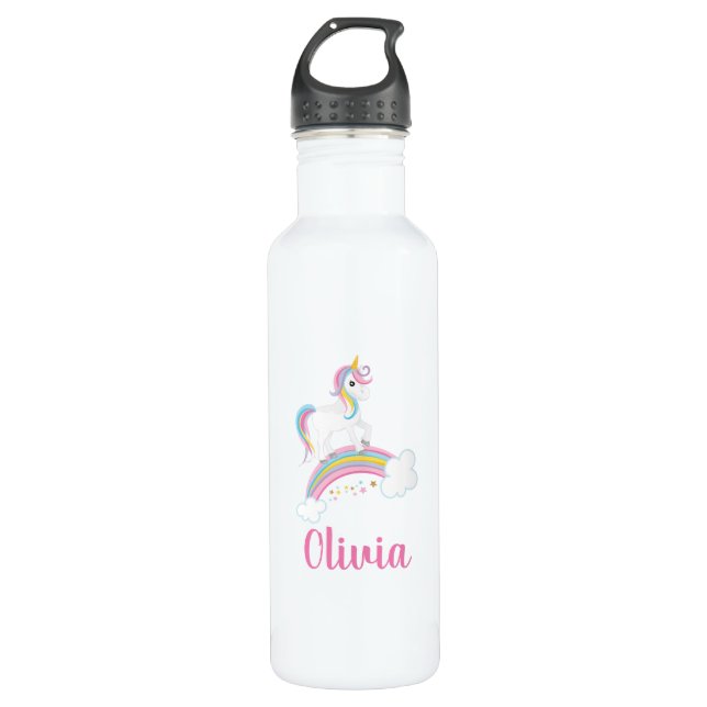 Bouteille D'eau Unicorne arc-en-ciel magique personnalisée (Devant)