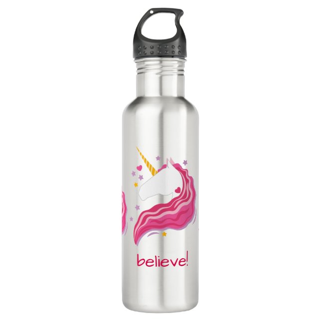 Bouteille D'eau Unicorne magique rose personnalisée (Devant)