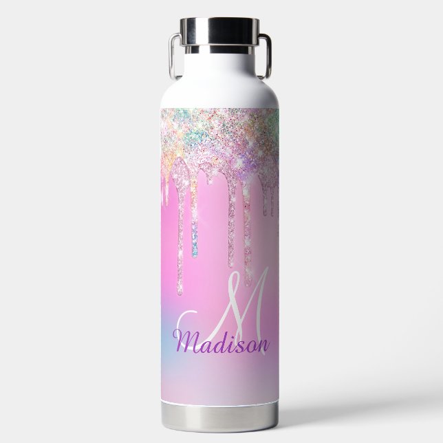 Bouteille D'eau Unicorne rose mignonne Parties scintillant arc-en- (Avant)