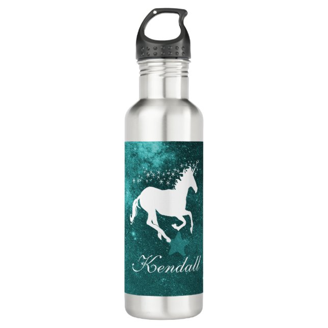 Bouteille D'eau Unicorne turquoise personnalisée (Devant)