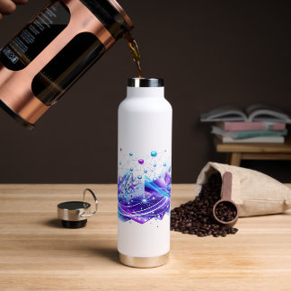 Bouteille D'eau Vague géométrique ondulatoire bleu violet futurist