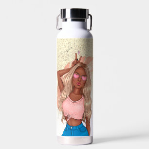 Bouteille D'eau Valentines Faux Paillettes Fille Cheveux Ondulés M