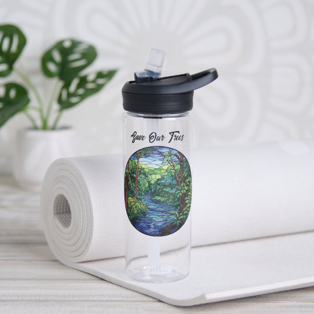 Bouteille D'eau Verre tendu Rivière Jungle Rond Personnalisé (Yoga)