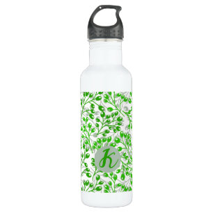 Bouteille D'eau Vert feuillet Motif Moderne Élégant Monogramme