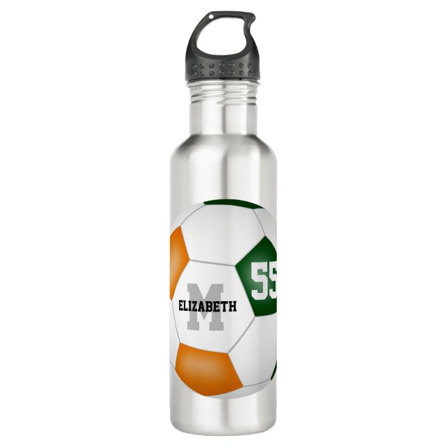 Bouteille D'eau vert orange soccer fille garçon école couleurs de  (Devant)