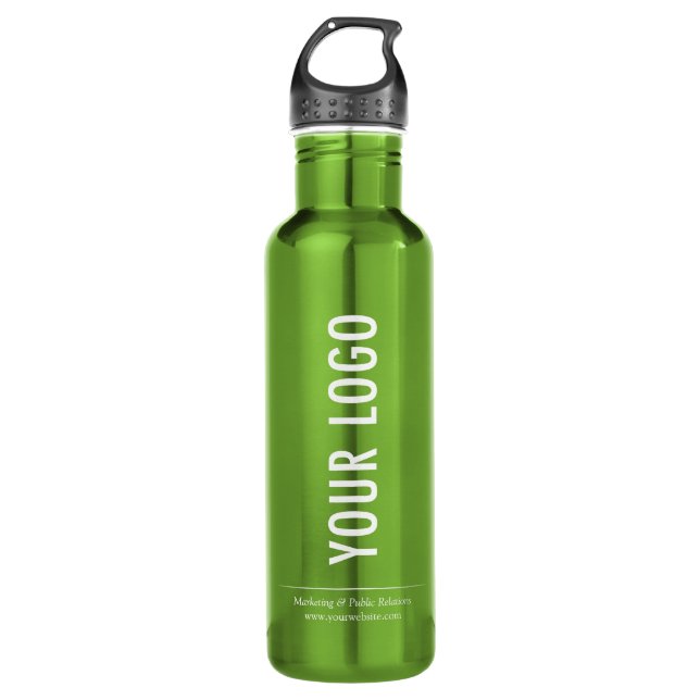 Bouteille d'eau verte d'affaires avec logo de l'en (Devant)