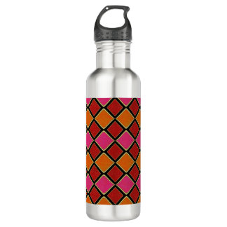 Bouteille D'eau Vibrant Harlequin Diamond Pattern in Red, Orange,