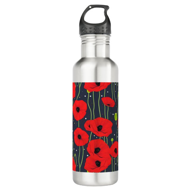 Bouteille D'eau Vibrant Modern Red Poppies Pattern Art (Devant)