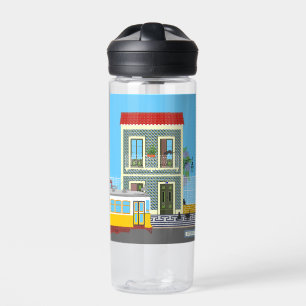 Bouteille D'eau Vieille maison de Lisbonne avec chats et tramway j