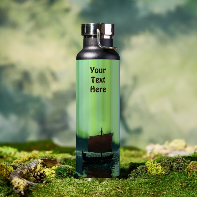 Bouteille D'eau Viking Ship Under Northern Lights (Extérieur (pivotée))