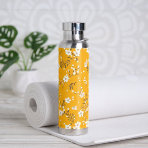 Bouteille D'eau Vin Fleur Blanc Sur Or