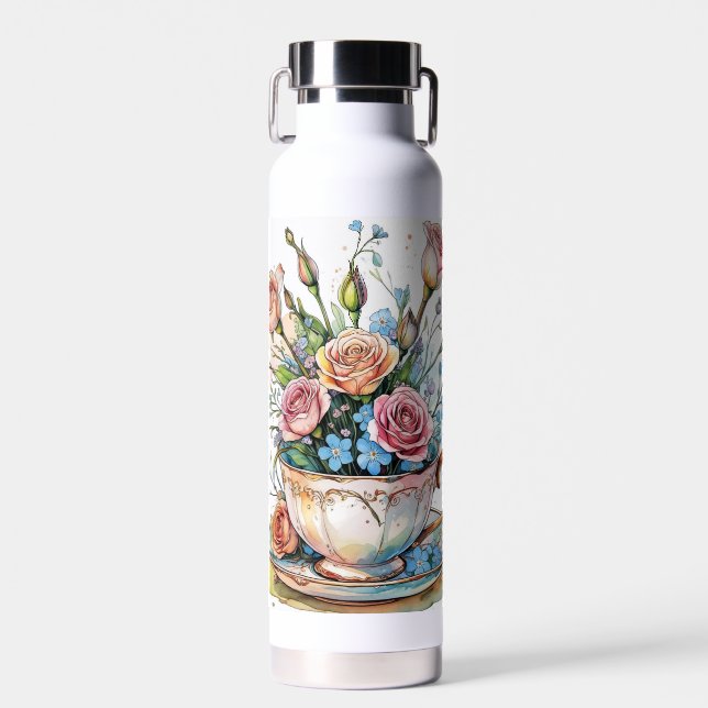 Bouteille D'eau Vin floral Motif - Aquarelle douce Boho art (Avant)