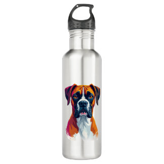 Bouteille D'eau Vintage Boxer Dog Portrait Color Splash Pop Art Il