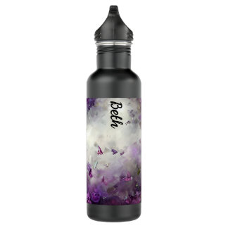 Bouteille d'eau violet et papillons