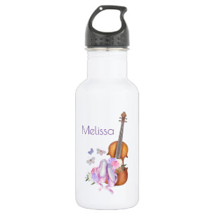 Bouteille D'eau Violon, Chaussures de Ballet, Fleurs et Papillons