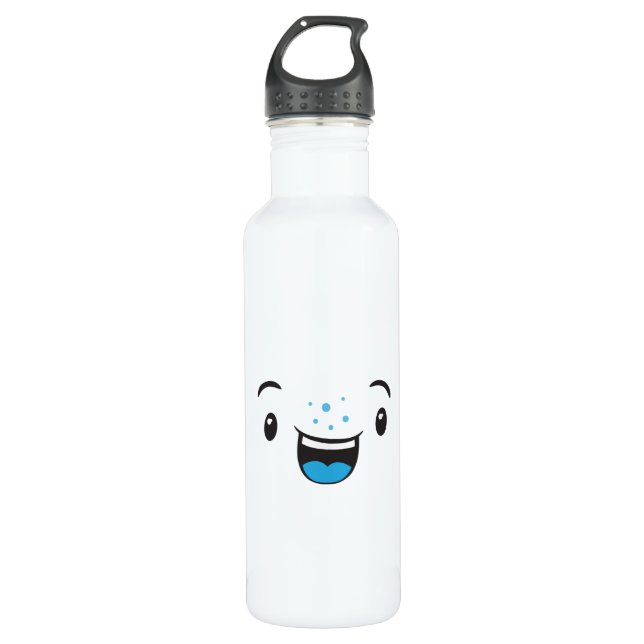 Bouteille D'eau Visage bleu souriant Kawaii (Devant)