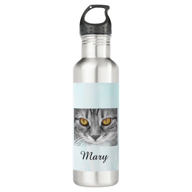 Bouteille D'eau visage de chat sous l'océan bleu (Devant)