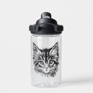 Bouteille D'eau Visage de Kitten noir et blanc