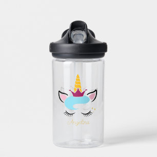 Bouteille D'eau Visage Unicorne rose et bleu personnalisé