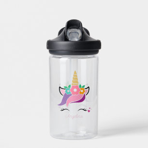 Bouteille D'eau Visage Unicorne rose personnalisé
