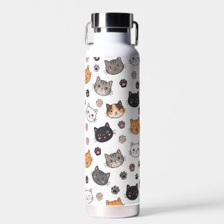 Bouteille D'eau Visages de Chatons Mignons & Empreintes de Pattes