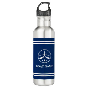 Bouteille D'eau Votre nom de bateau Ancre & Oars White Stripes