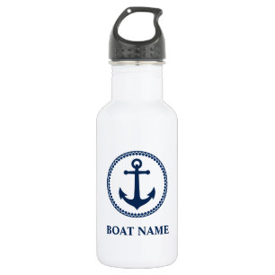 Bouteille D'eau Votre nom de bateau Blue Sea Ancre White