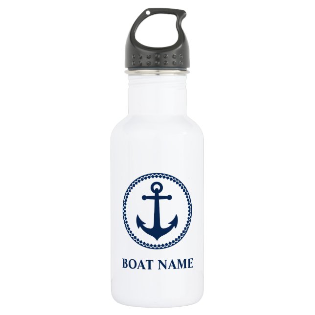 Bouteille D'eau Votre nom de bateau Blue Sea Ancre White (Devant)