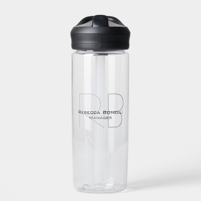 Bouteille D'eau Votre nom Monogramme Votre titre Moderne (Extérieur)
