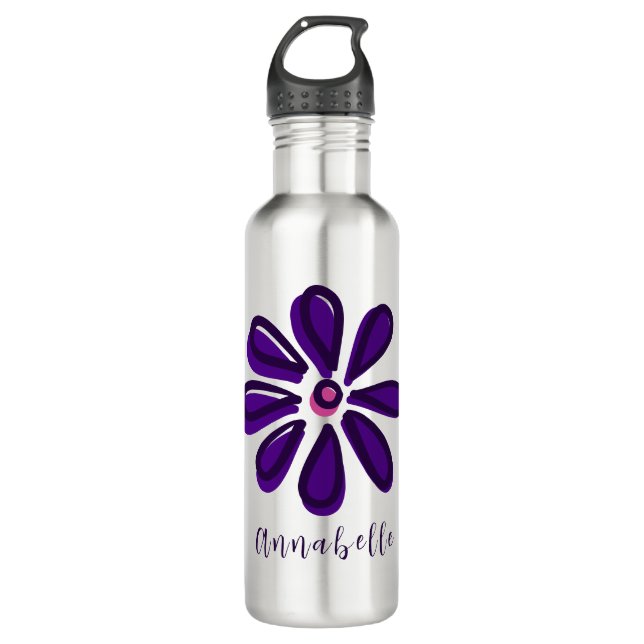 Bouteille D'eau Votre nom Police Script Font Dark Purple Doodle (Devant)