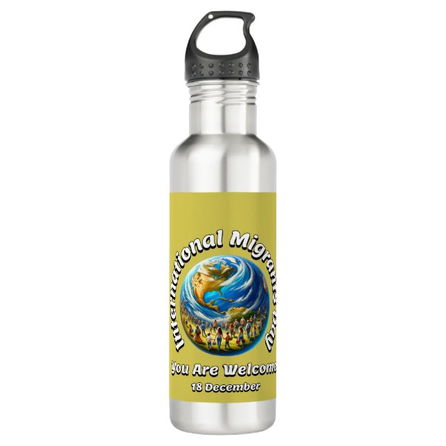 Bouteille D'eau Vous Êtes Bienvenus. Journée internationale des mi (Devant)