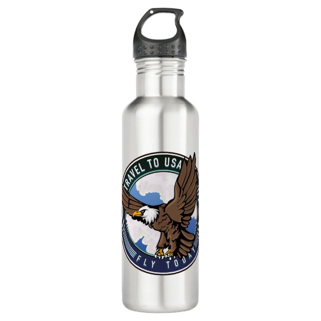 Bouteille D'eau Voyage aux USA Fly today logo (Devant)