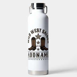 Bouteille D'eau Western Cowboy Boots AJOUTER LE NOM Sheriff Spurs