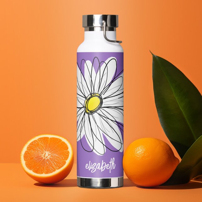 Bouteille D'eau Whimsical Daisy - orchidée - nom de script tendanc (Personalized water bottle with custom text - whimsical daisy)
