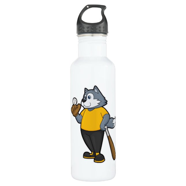 Bouteille D'eau Wolf au baseball avec batte de baseball (Devant)