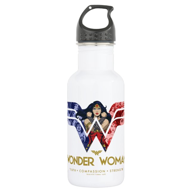 Bouteille D'eau Wonder Woman Crossed Arms dans le logo collage (Devant)