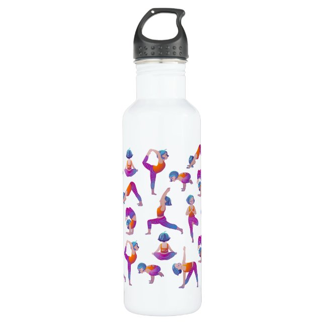 Bouteille D'eau Yoga girl faisant des asanas motif (Devant)