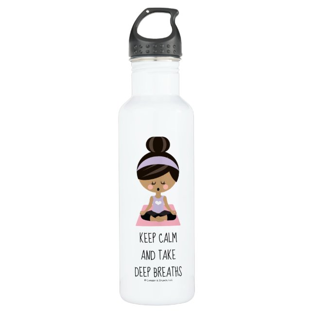 Bouteille D'eau Yoga Girl se calme et respire profondément (Devant)