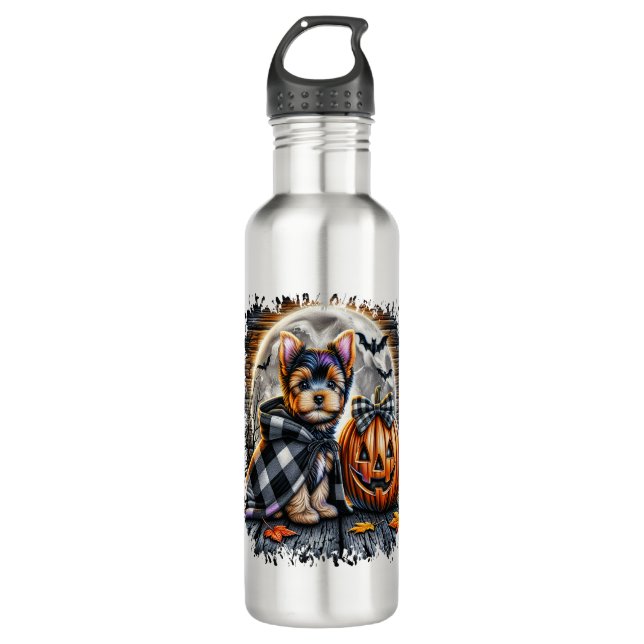 Bouteille D'eau Yorkie Chien Carré d'Halloween (Devant)