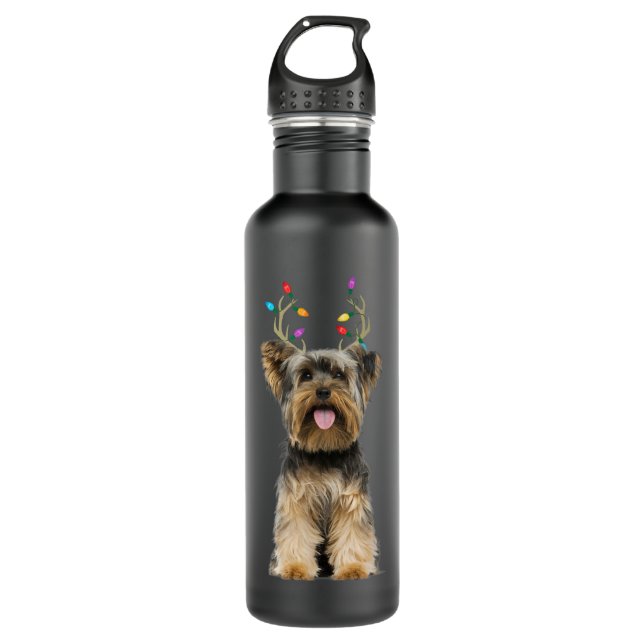 Bouteille D'eau Yorkie Yorkshire Terrier Reindeer Christmas Dog (Devant)