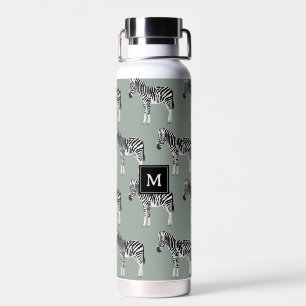 Bouteille D'eau Zebra Exotic Animal Motif Sage Green Monogramme
