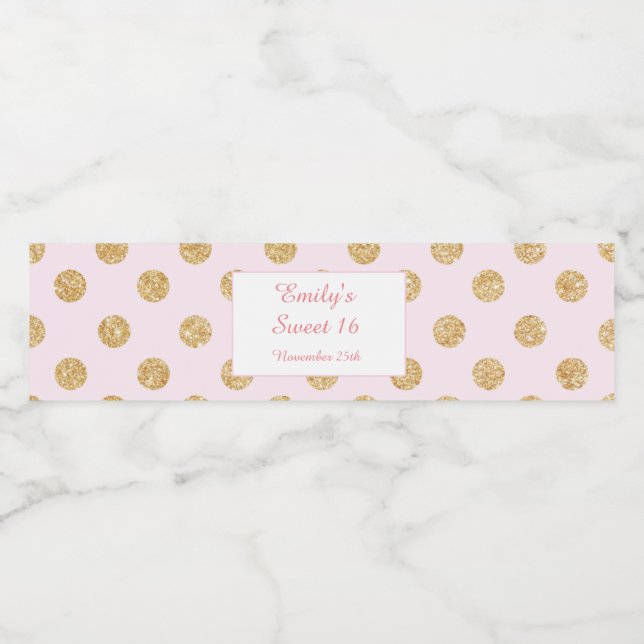 Bouteille Étiquette Blush Rose Gold Sweet 16 Quinc (Étiquettes simples)