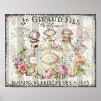 Bouteilles de parfum vintage Rose Poster de script